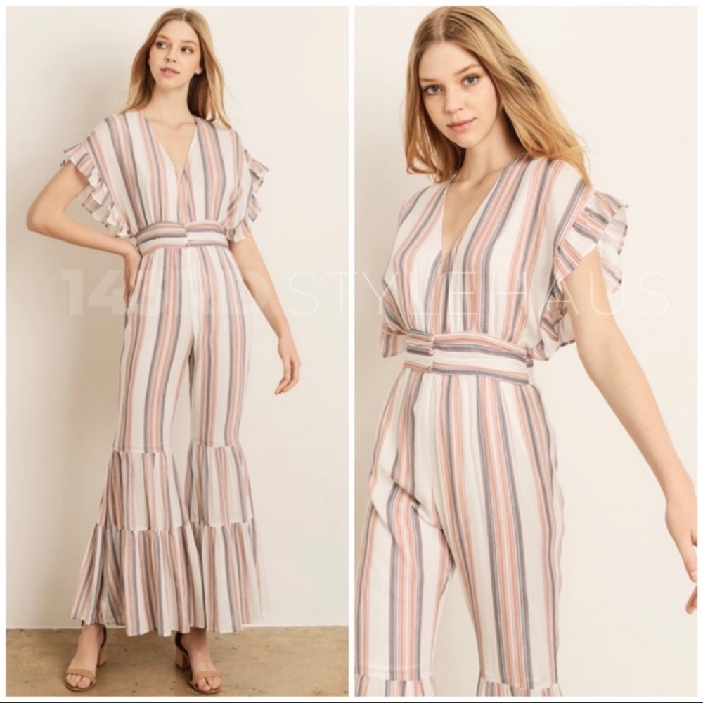 ☀️IVORY STRIPED JUMPSUIT - Picture 3 of 7
